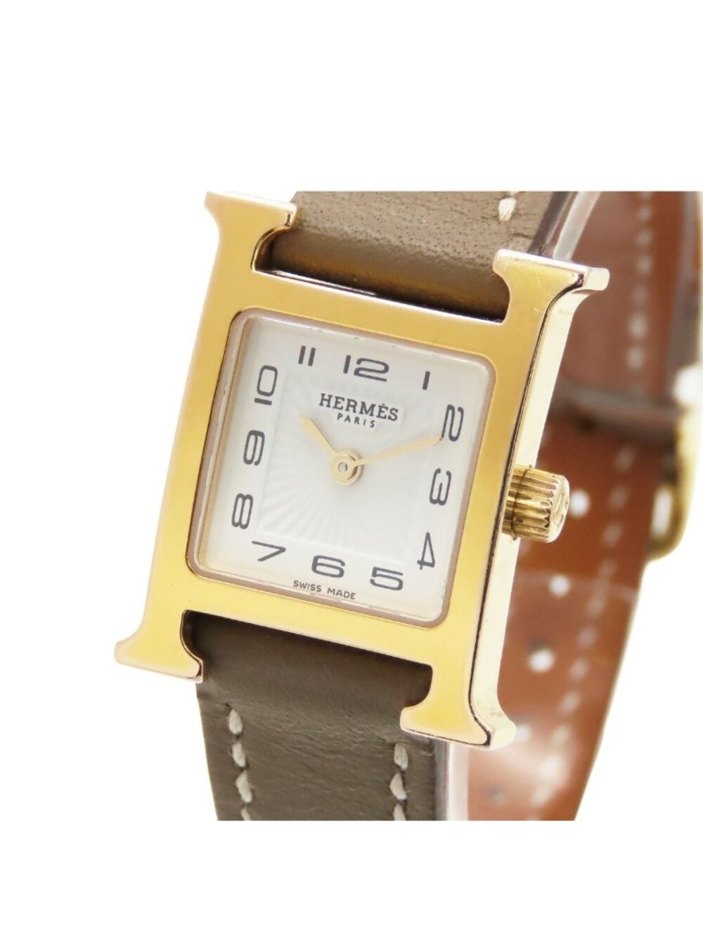 Hermes H Watch Mini White Etoupe SS Swift Quartz